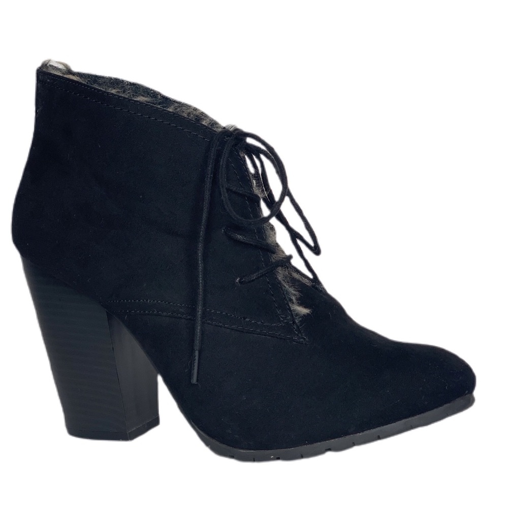 Leila Stone Black Suede Faux Fur Goth Winter Ankle Boots‎ size 10